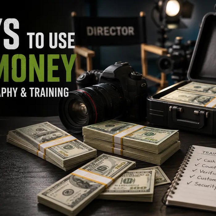 Realistic prop money stacks, bundles, and close-up fake cash used in filmmaking, photography, banking simulations, and entertainment productions