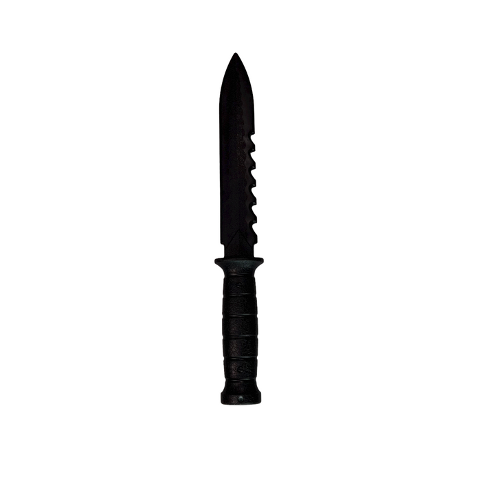 Serrated Spine Poly Training Knife with 8.5 Inch Drop Point Blade and Leather Wrapped Textured Handle Prop - Prop Money Inc.