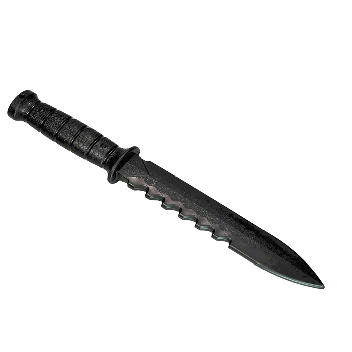 Serrated Spine Poly Training Knife with 8.5 Inch Drop Point Blade and Leather Wrapped Textured Handle Prop - Prop Money Inc.