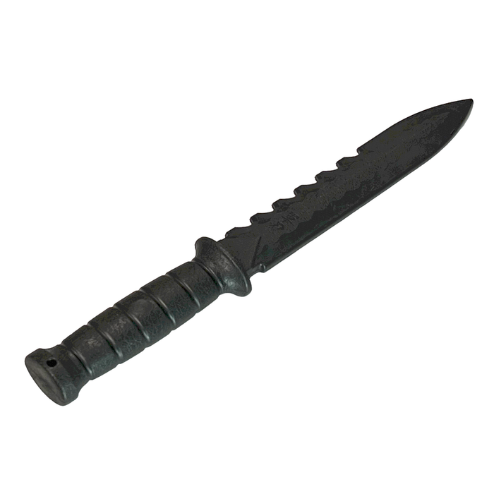 Serrated Spine Poly Training Knife with 8.5 Inch Drop Point Blade and Leather Wrapped Textured Handle Prop - Prop Money Inc.