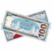 Stack of Christmas and New Year prop money bills for gifts and decorations