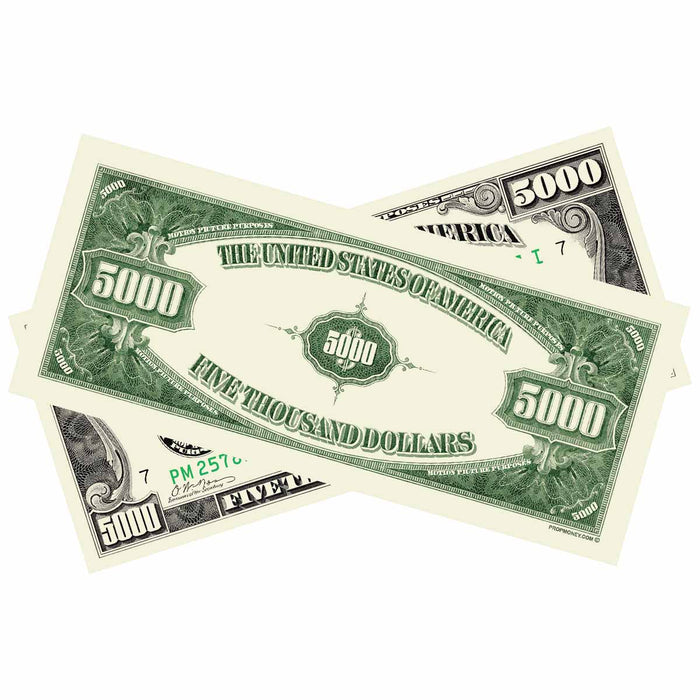 Vintage $5,000 novelty bills for productions and displays