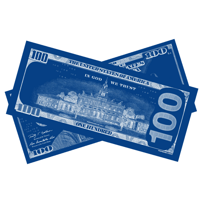 Blue novelty money bills for sports themed parties and events