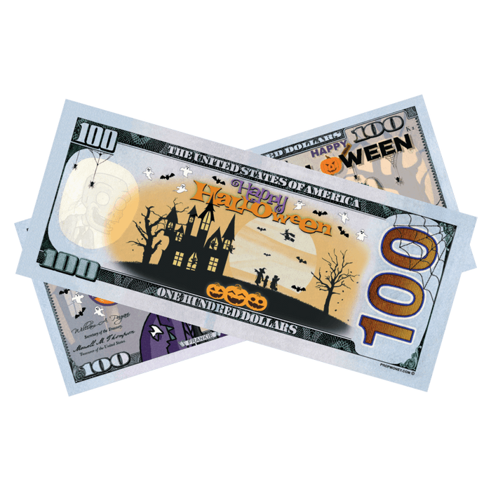 Halloween Frankie themed prop money bills for displays and celebrations